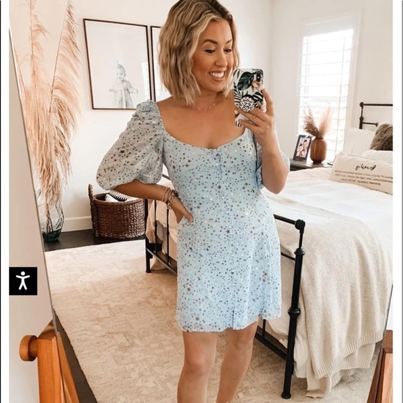 NWT BUDDY LOVE Blue Jennifer Puff Sleeve Star Print Mini Dress XS Starbright - Picture 7 of 14